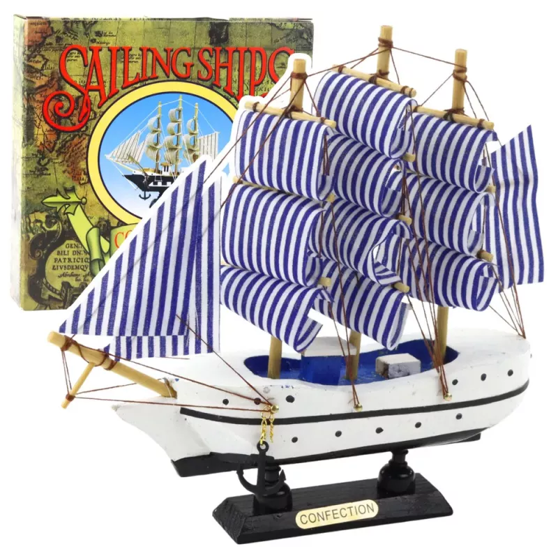 LEAN TOYS Pieza de colección velero decorativo blanco y azul 18x17cm