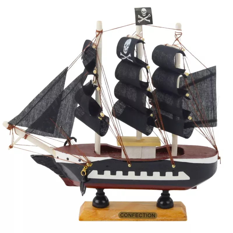 LEAN TOYS Pieza de colección velero pirata decorativo negro 20x20cm