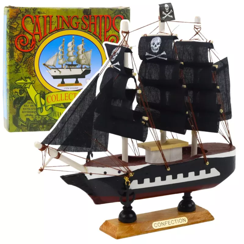 LEAN TOYS Pieza de colección velero pirata decorativo negro 20x20cm
