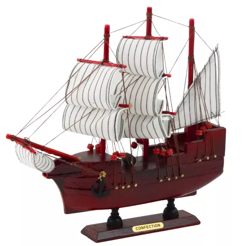 LEAN TOYS Modelo decorativo de colección velero rojo 24x23cm