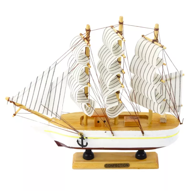 LEAN TOYS Pieza de colección velero de tres mástiles decorativo blanco 24x23cm