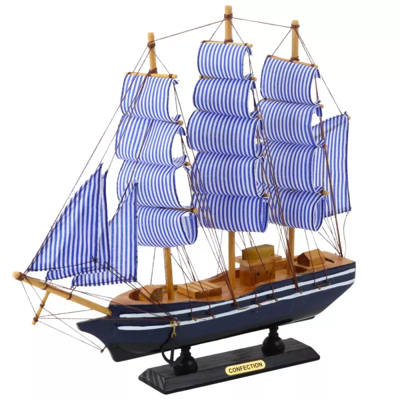 LEAN TOYS Pieza de colección velero decorativo blanco y azul 33x31cm