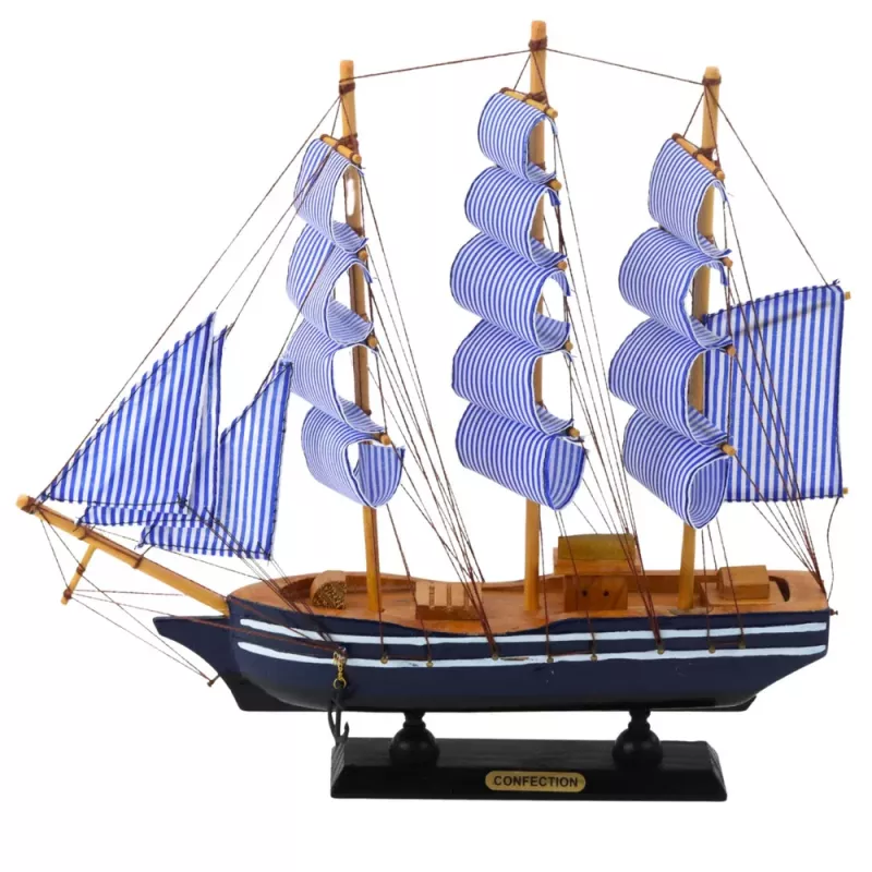 LEAN TOYS Pieza de colección velero decorativo blanco y azul 33x31cm