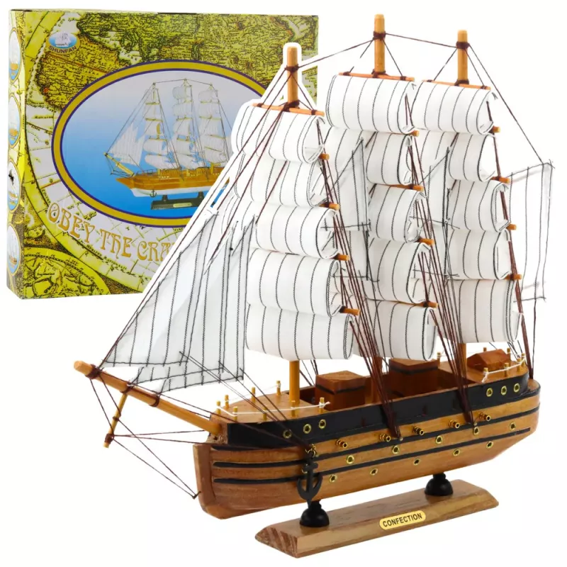 LEAN TOYS Pieza de colección Barco velero de tres mástiles decorativo Blanco 39x36cm