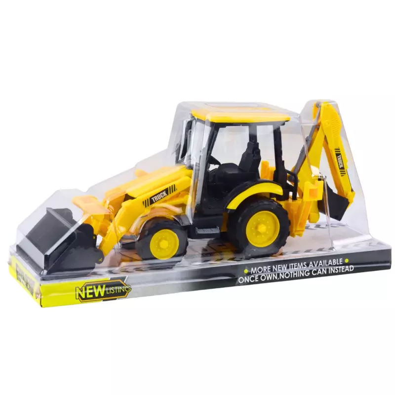 LEAN TOYS Excavadora de construcción con tracción y dos cucharas móviles Amarillo