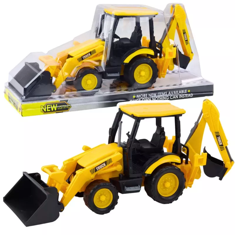 LEAN TOYS Excavadora de construcción con tracción y dos cucharas móviles Amarillo