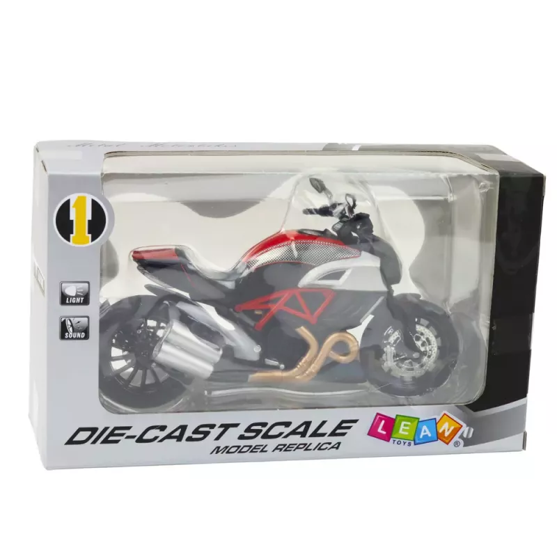LEAN TOYS Moto deportiva metal luz sonido elementos dorados Rojo 1:12