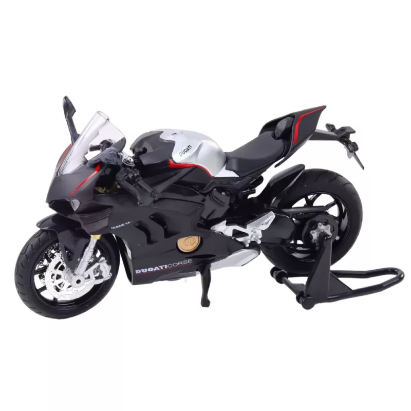 LEAN TOYS Moto deportiva metal luz sonido elementos plateados Negro V4 1:12