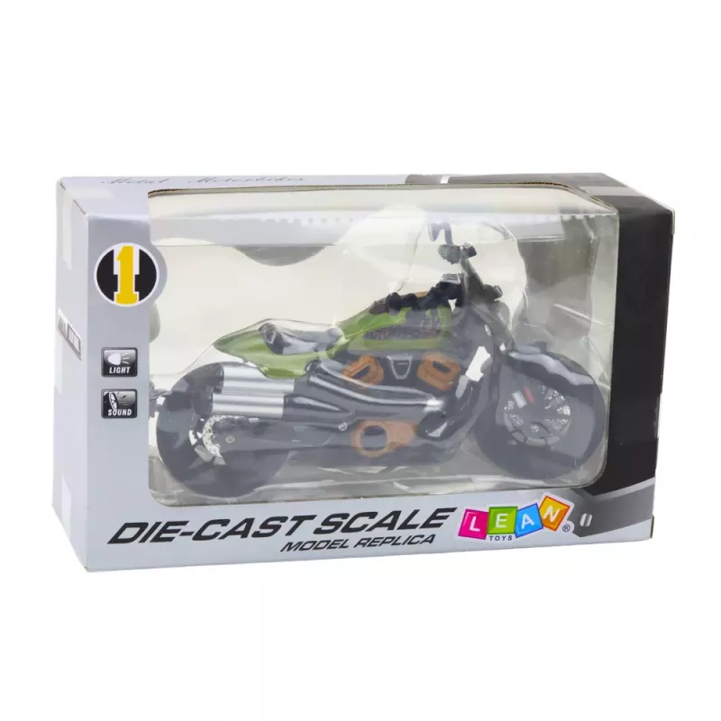 LEAN TOYS Moto Chopper metal luces sonidos elementos Negros Verdes 1:12