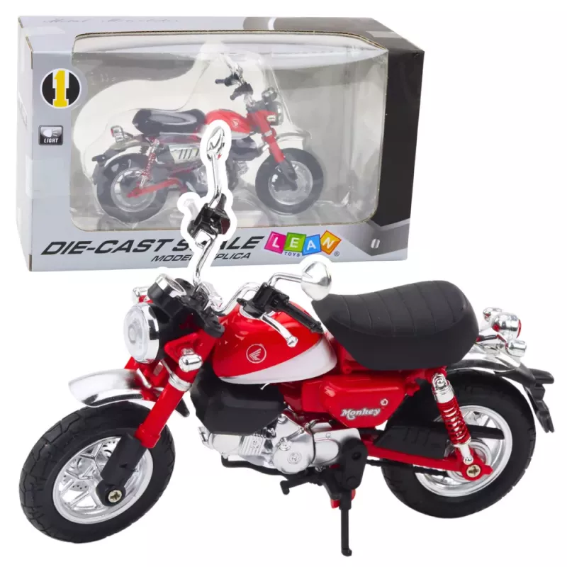 LEAN TOYS Moto retro clásica metal luces Rojo 1:12