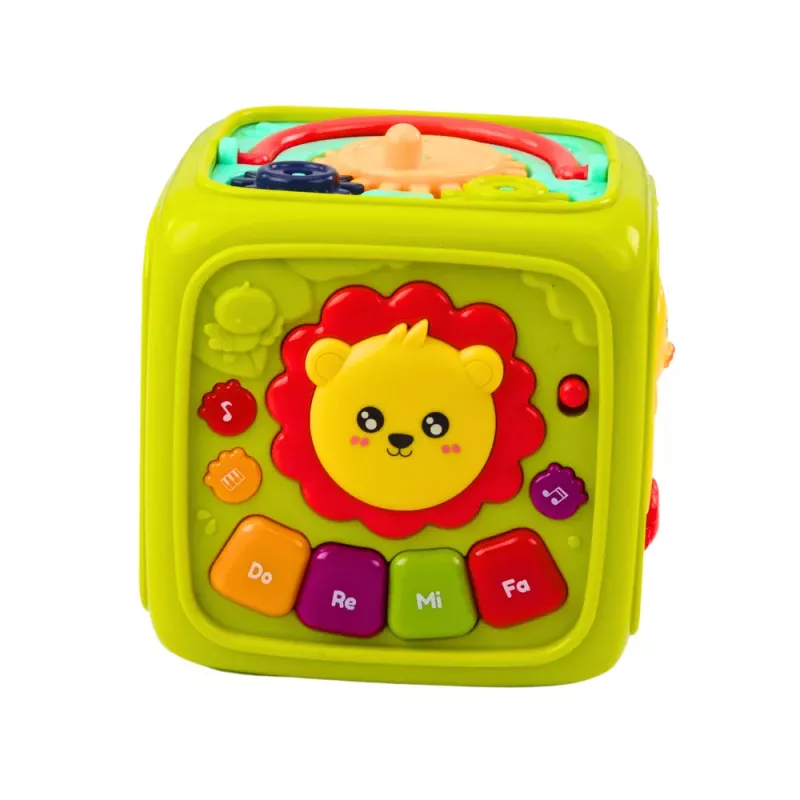 LEAN TOYS Cubo de aprendizaje interactivo para niños pequeños león Verde