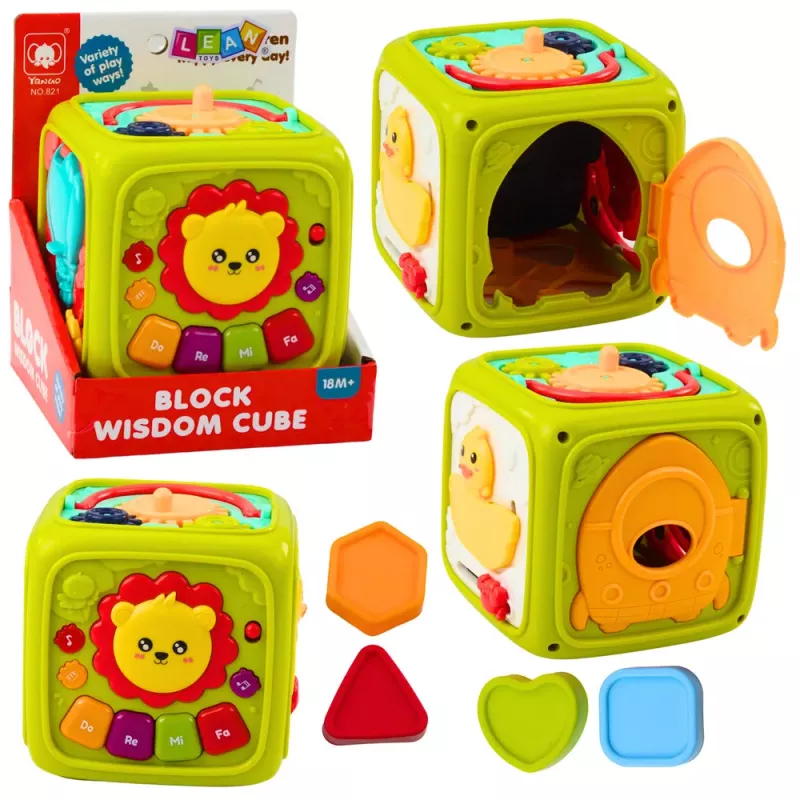 LEAN TOYS Cubo de aprendizaje interactivo para niños pequeños león Verde