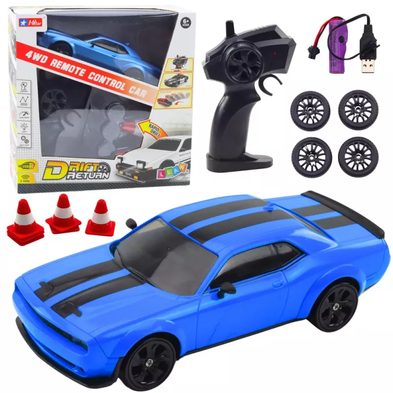 LEAN TOYS Coche deportivo drift ruedas intercambiables radiocontrol RC 4WD Sport azul