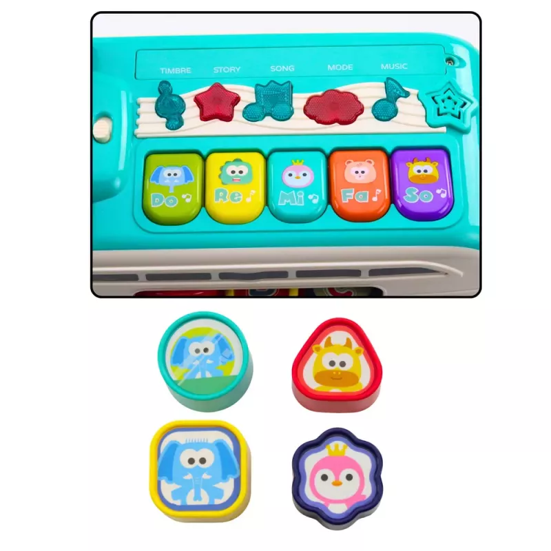 LEAN TOYS Autobús de aprendizaje interactivo encajable con luces y sonidos Turquesa