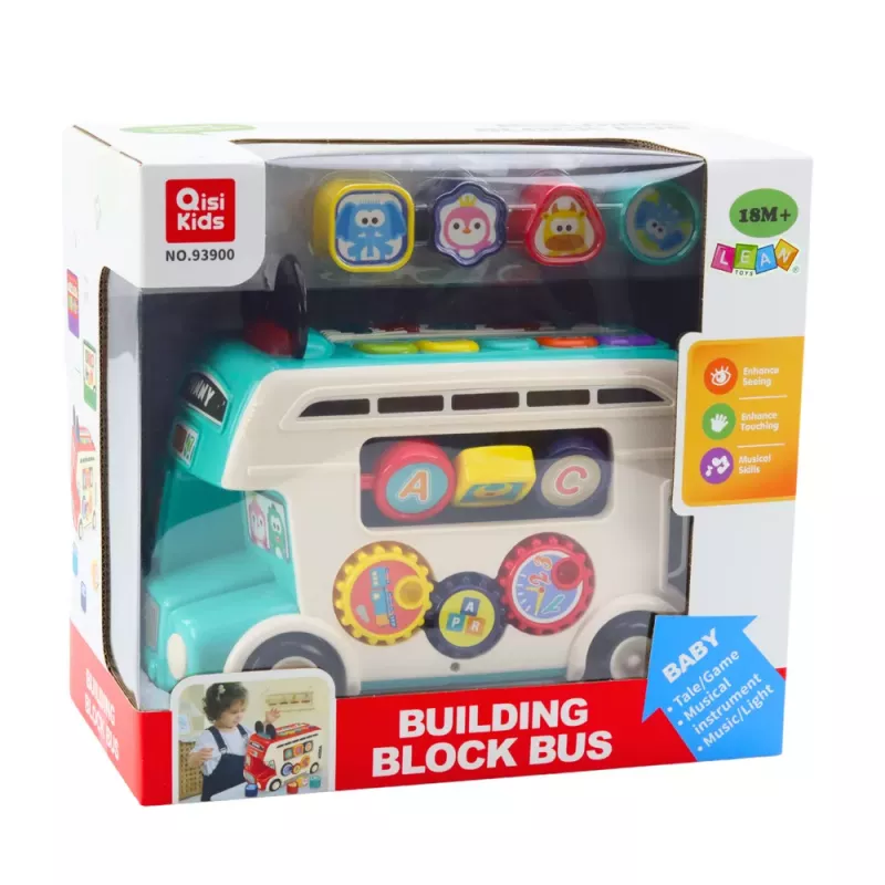 LEAN TOYS Autobús de aprendizaje interactivo encajable con luces y sonidos Turquesa