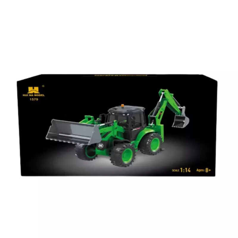 Excavadora cargadora con control remoto RC luz sonido verde Huina 1:14