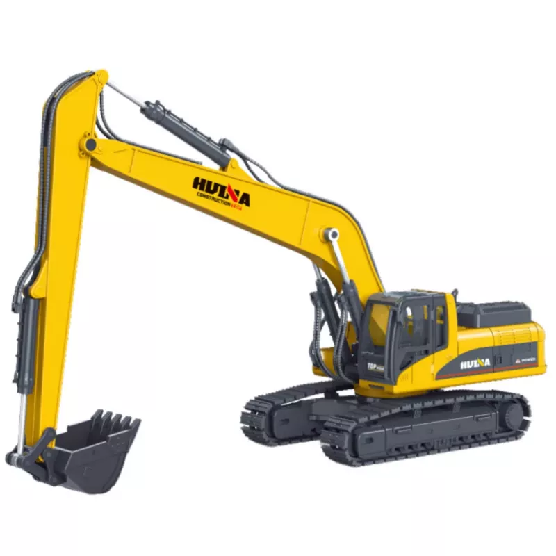Huina excavadora oruga de metal con brazo móvil amarilla 1:50