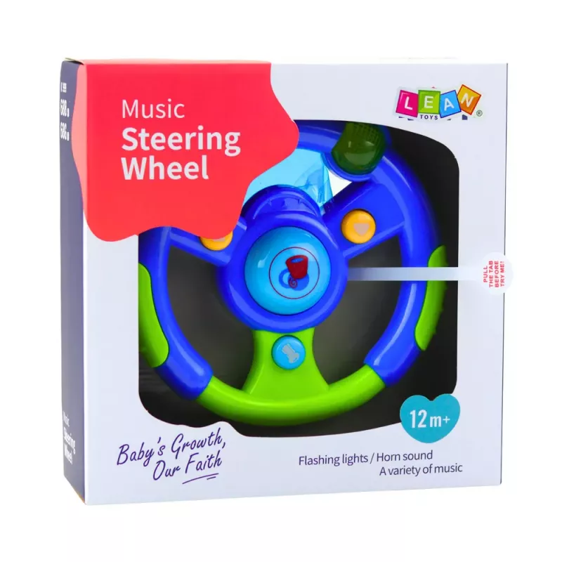 LEAN TOYS volante interactivo para niños pequeños con luz y sonido verde-azul