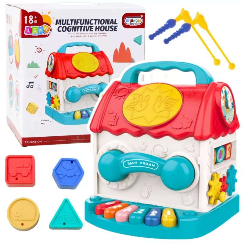 LEAN TOYS Casa educativa cubo interactivo sonajero clasificador sonidos multicolor