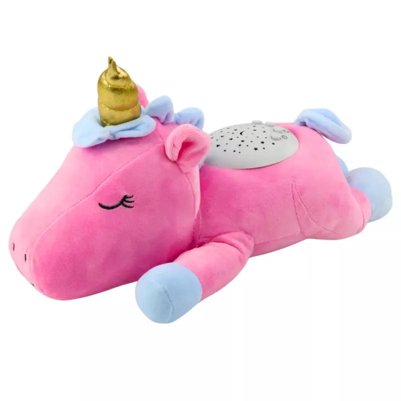 LEAN TOYS Unicornio de peluche para dormir con proyector, sonido y luz, rosa