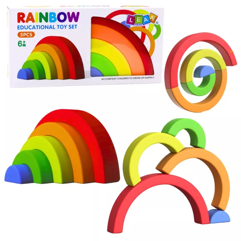 LEAN TOYS Puzzle arcoíris para niños pequeños, bloques de goma multicolor, 5 uds.