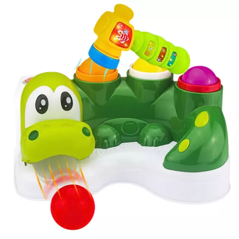 LEAN TOYS Juego arcade golpeador de bolas tobogán martillo interactivo cocodrilo