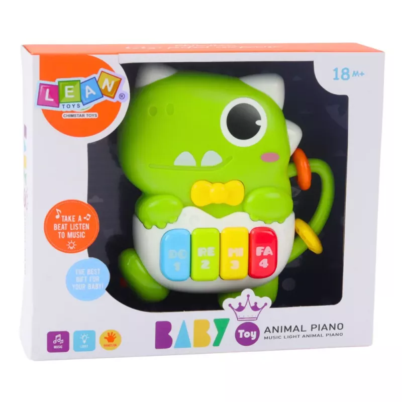 LEAN TOYS Mini piano para niños pequeños, dinosaurio verde, luces y sonidos