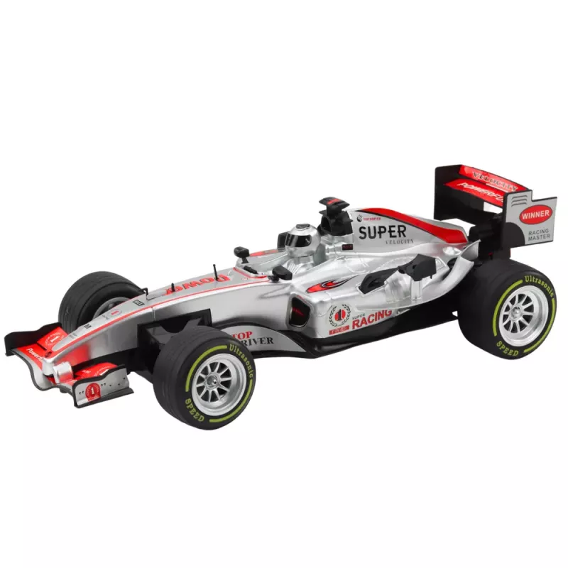 LEAN TOYS Coche de carreras RC con mando a distancia con volante, luces y sonidos 1:12 plata