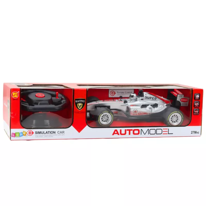 LEAN TOYS Coche de carreras RC con mando a distancia con volante, luces y sonidos 1:12 plata
