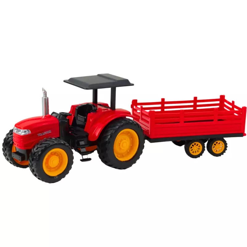 LEAN TOYS Tractor RC con mando a distancia con remolque rojo