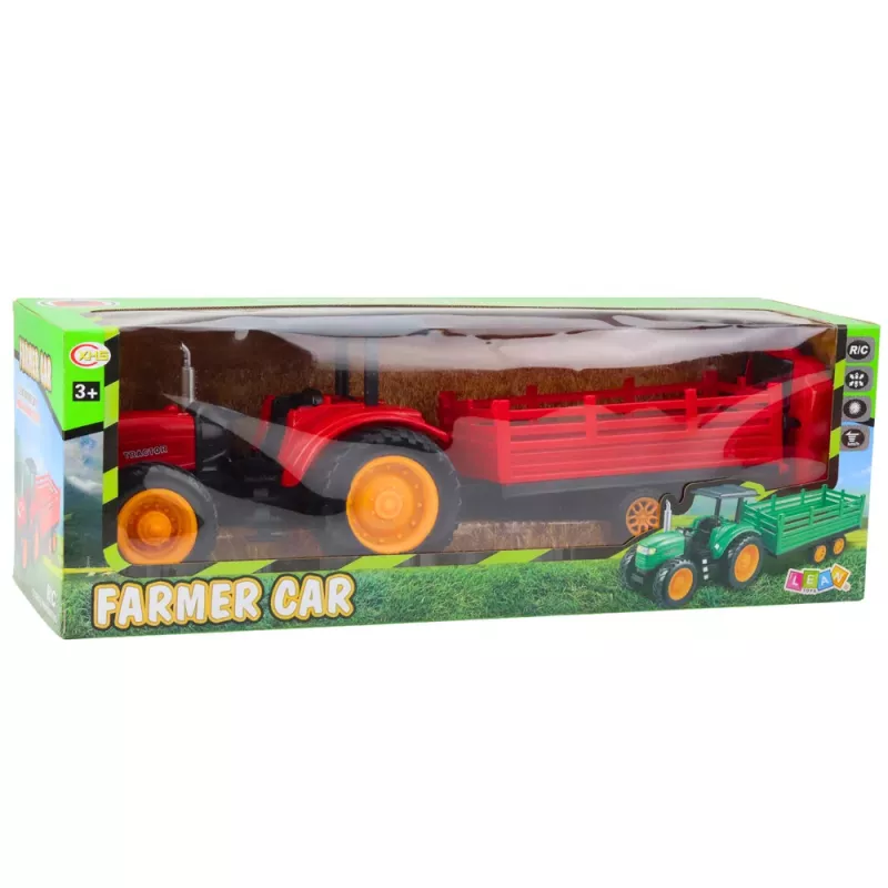 LEAN TOYS Tractor RC con mando a distancia con remolque rojo