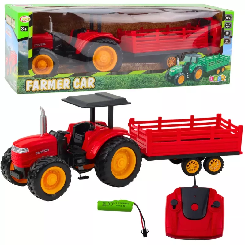 LEAN TOYS Tractor RC con mando a distancia con remolque rojo