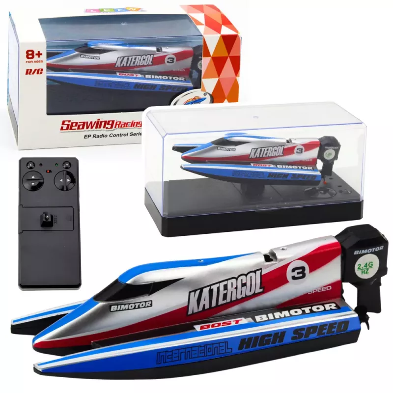 LEAN TOYS Lancha motora RC azul-plata 14 cm