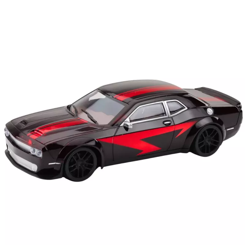 LEAN TOYS Coche deportivo con tracción, carrocería brillante negra con líneas rojas