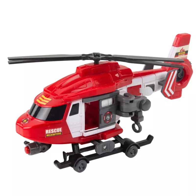 LEAN TOYS Helicóptero de rescate con gancho, camilla, luz y sonido, rojo, escala 1:16