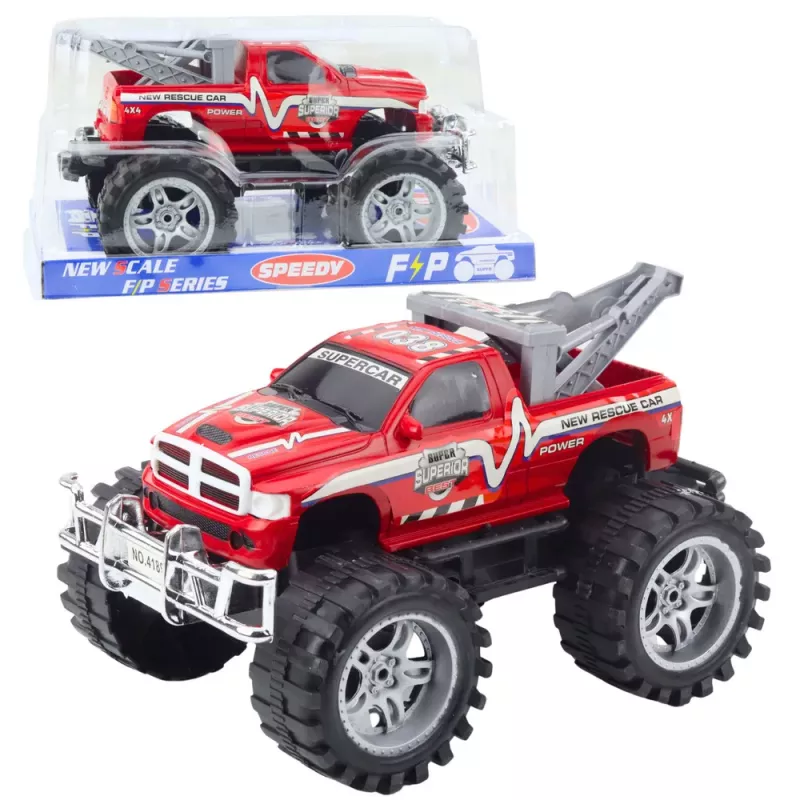 LEAN TOYS Vehículo de rescate todoterreno tracción trasera con enganche, rojo 27cm