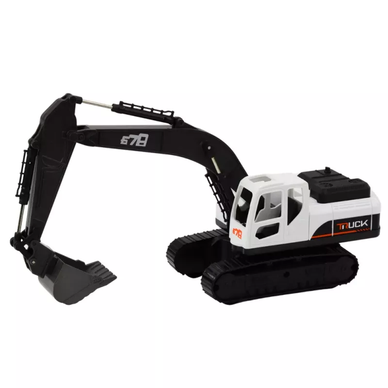 LEAN TOYS Excavadora de orugas cuchara de metal articulaciones móviles giro 360° blanca