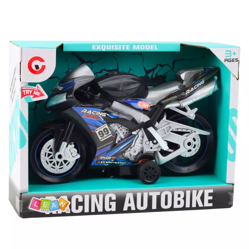LEAN TOYS Moto de carreras Racer con tracción, luces y sonidos negra azul