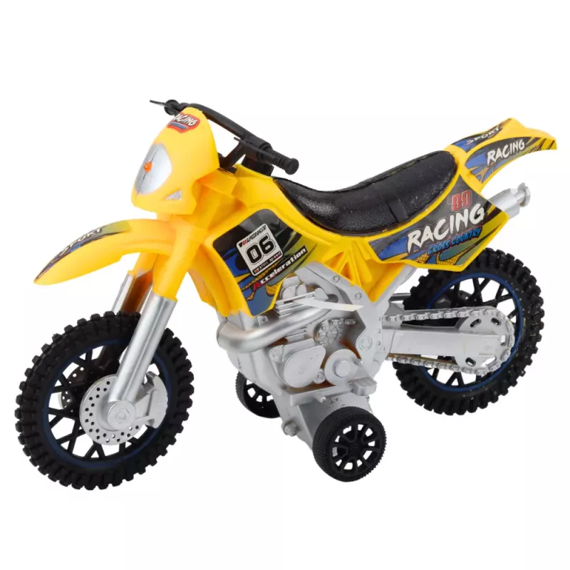 LEAN TOYS Moto de juguete motocross todoterreno con tracción, luces y sonidos amarilla