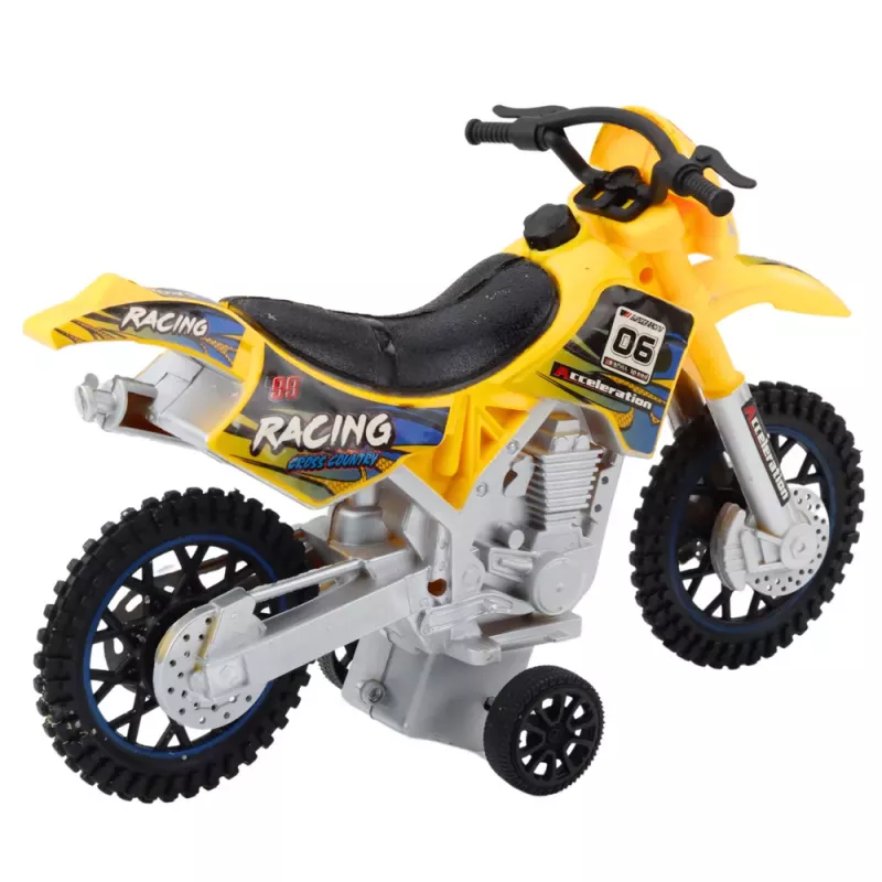 LEAN TOYS Moto de juguete motocross todoterreno con tracción, luces y sonidos amarilla