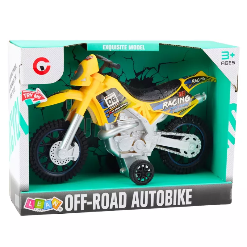 LEAN TOYS Moto de juguete motocross todoterreno con tracción, luces y sonidos amarilla
