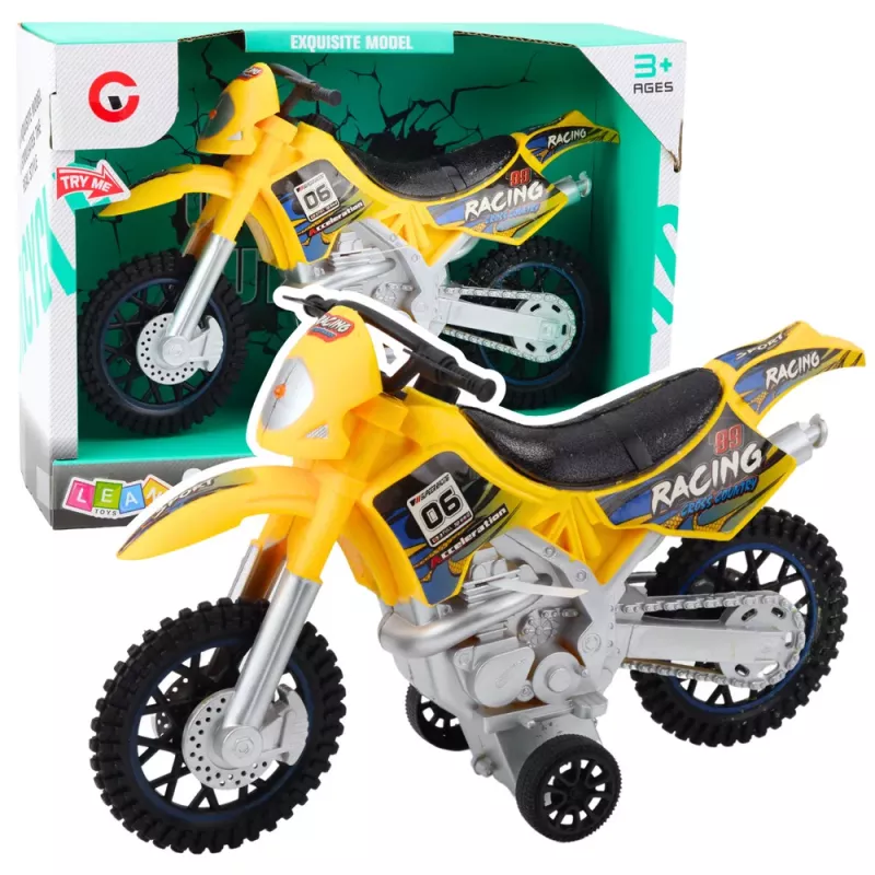 LEAN TOYS Moto de juguete motocross todoterreno con tracción, luces y sonidos amarilla