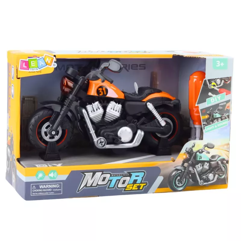 LEAN TOYS Moto DIY desmontable con giro, luces y sonidos naranja