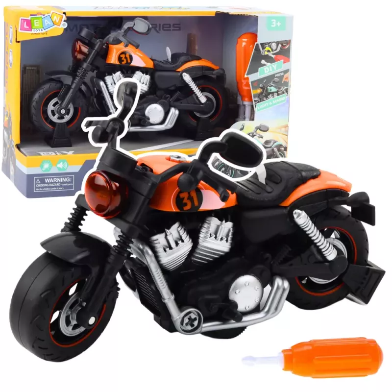 LEAN TOYS Moto DIY desmontable con giro, luces y sonidos naranja