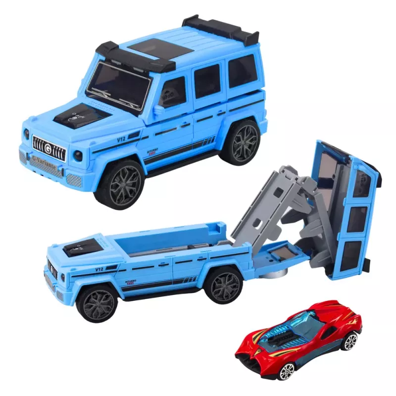 LEAN TOYS Coche todoterreno de metal con coche oculto, luz y sonido blanco azul