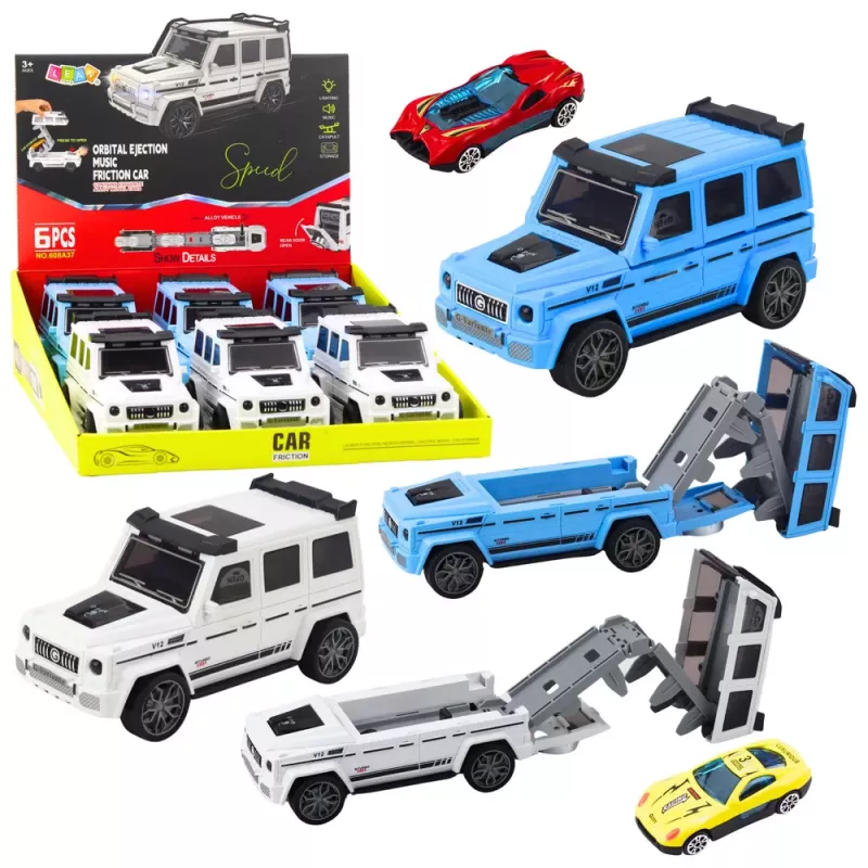 LEAN TOYS Coche todoterreno de metal con coche oculto, luz y sonido blanco azul
