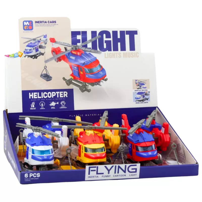 LEAN TOYS Helicóptero de rescate con camilla, gancho, cabrestante, tracción, luces, sonidos, Mix