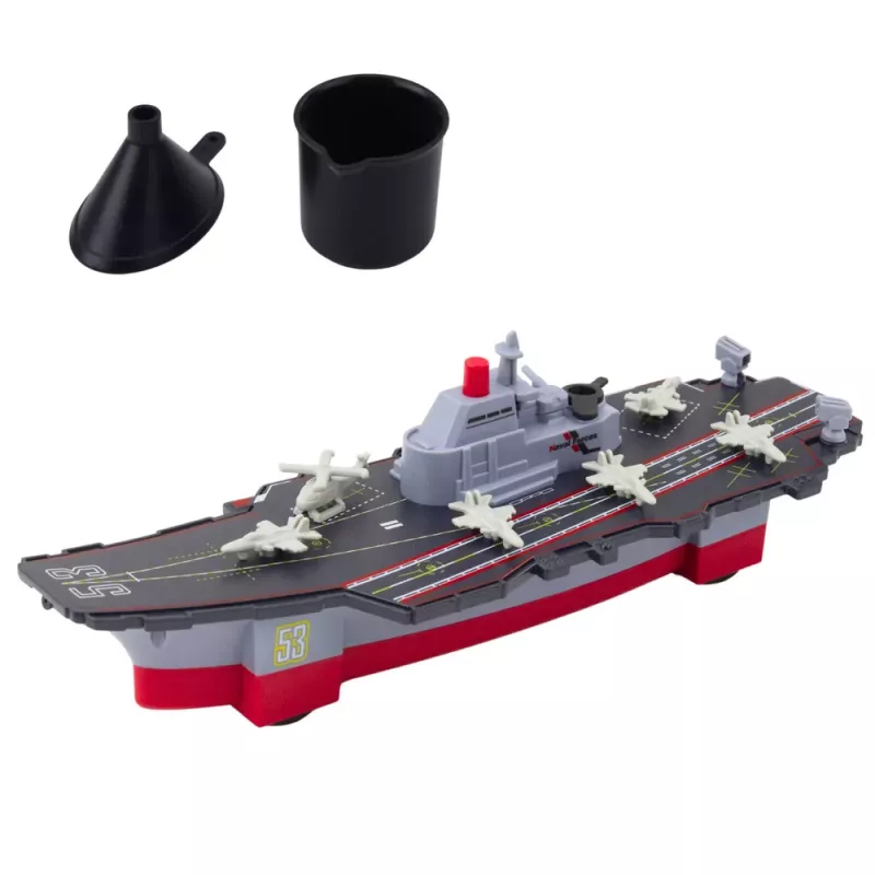 LEAN TOYS Portaaviones barco militar con tracción, efecto agua, cubo y embudo