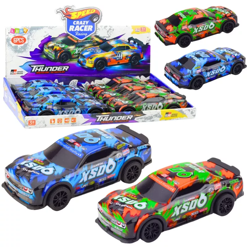 LEAN TOYS Coche de carreras XS06 con tracción, luces y sonidos naranja azul