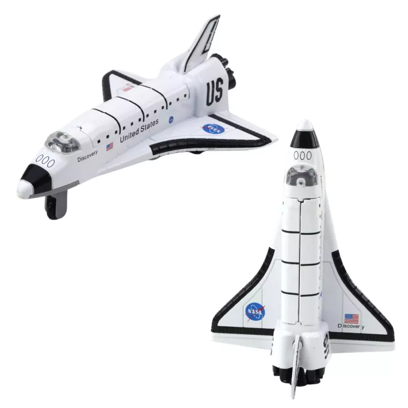 LEAN TOYS Nave espacial de metal con tracción pull-back blanca con marcas